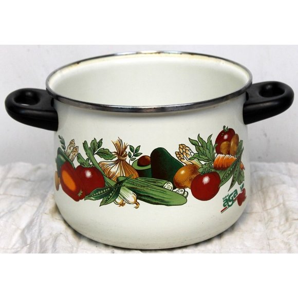VTG 80s Sidral Aga Stock Pot Vegetable Print Design Retro Kitchen No Lid - Picture 1 of 10